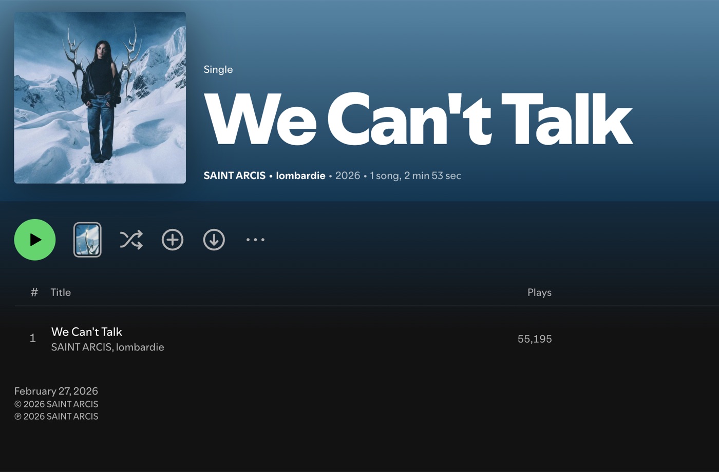 The single "We Can&rsquo;t Talk" on Spotify