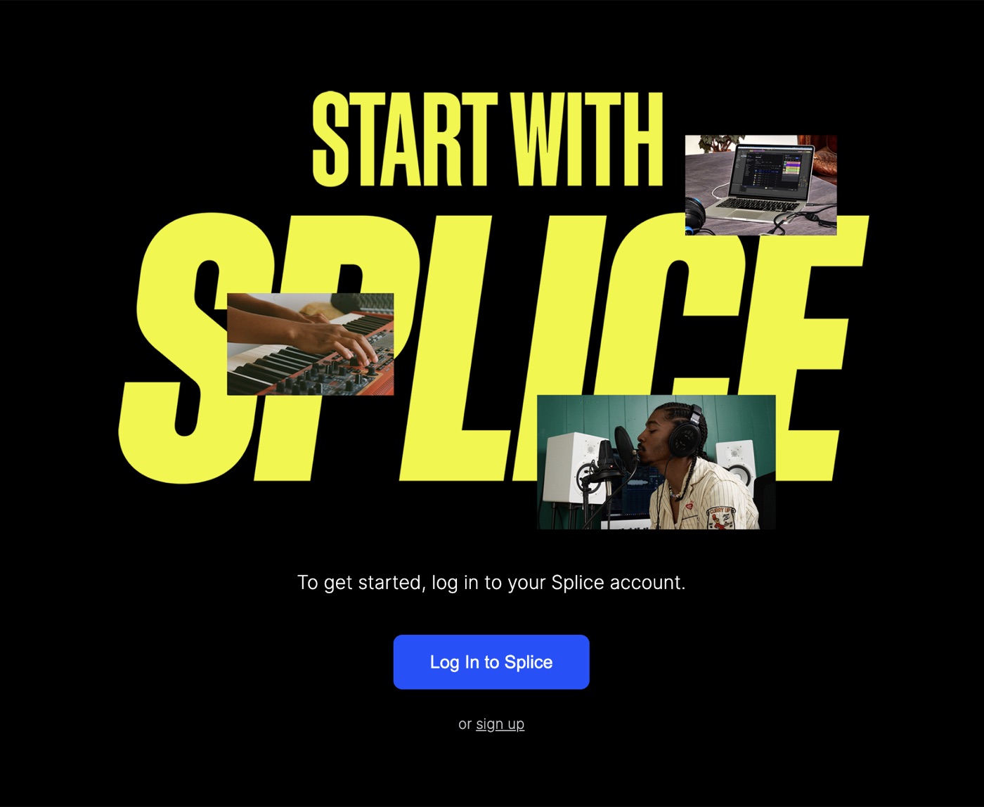 The Splice sign-in screen, included with every Music Production place